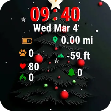 Christmas Tree Red Balls Garmin watch face preview