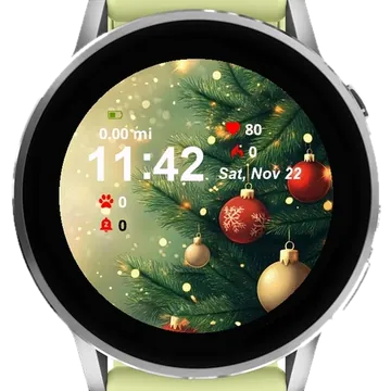 Christmas Tree Red Gold Ornaments Garmin watch face preview