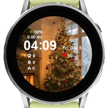 Christmas Tree Red Ornaments Garmin watch face preview