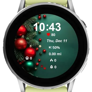 Christmas Tree Red Ornaments Garmin watch face preview