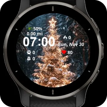 Christmas Tree Snow Garmin watch face preview