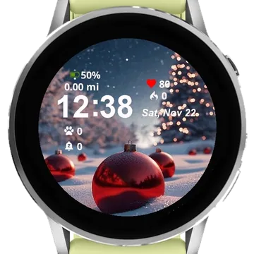 Christmas Tree Snow Red Ornaments Garmin watch face preview