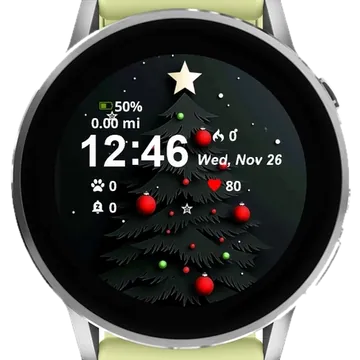Christmas Tree Stars Balls Garmin watch face preview