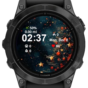 Christmas Tree Stars Red Ribbon Garmin watch face preview