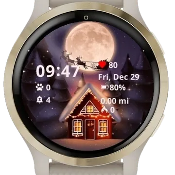 Christmas Winter Cottage Garmin watch face preview