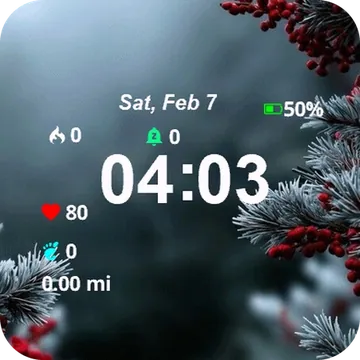 Christmas Wreath Red Berries Snow Garmin watch face preview