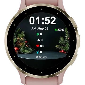 Christmas Wreath Red Gold Garmin watch face preview