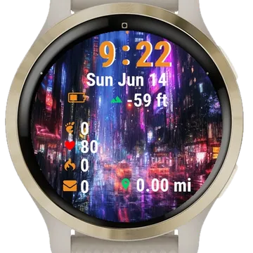 City Night Rain Garmin watch face preview