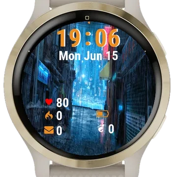 City Street Rain Night Garmin watch face preview