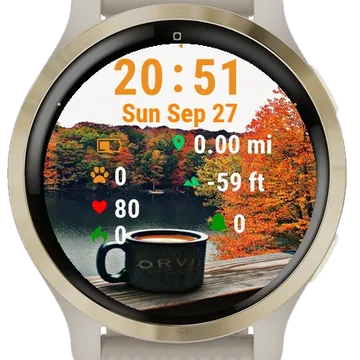 Close Up Cup Top Wooden Table Garmin watch face preview