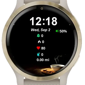 Close Up Cup Wooden Table Garmin watch face preview