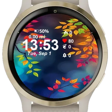 Close Up Leaves Branch Colorful Garmin watch face preview