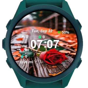 Close Up Red Rose Top Wooden Garmin watch face preview