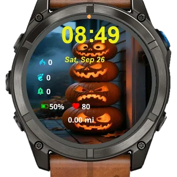 Close Up Three Carved Pumpkins Garmin watch face preview