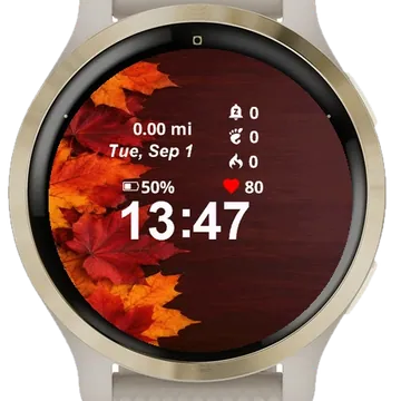 Close Up Wooden Table Autumn Garmin watch face preview