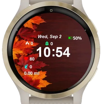 Close Up Wooden Table Autumn Garmin watch face preview