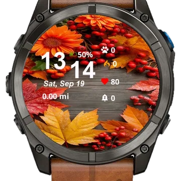 Close Up Wreath Made Out Autumn Garmin watch face preview