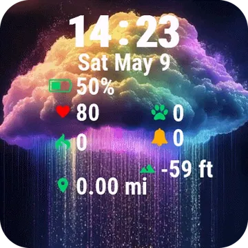 Cloud Rain Falling Garmin watch face preview