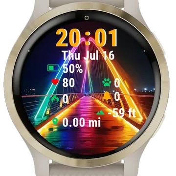 Colorful Bridge Lit Up Night Garmin watch face preview