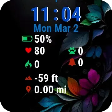 Colorful Leaves Flowers Garmin watch face preview