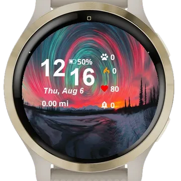 Colorful Swirl Sky Over River Garmin watch face preview