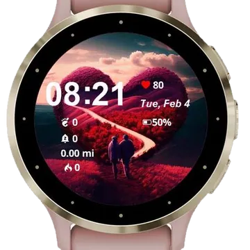 Couple in love in a heart landscape Garmin watch face preview