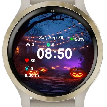 Couple Jack O Lanterns Sitting Garmin watch face preview