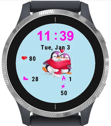 Couple Penguin Garmin watch face preview