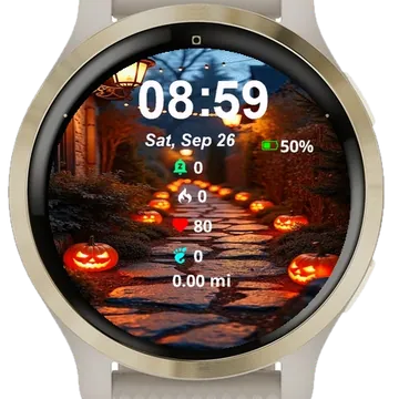 Couple Pumpkins Sitting Side Path Garmin watch face preview