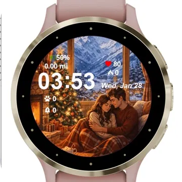 Couple Sitting Couch Front Christmas Garmin watch face preview
