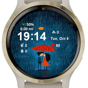Couple Standing Under Umbrella Garmin watch face preview