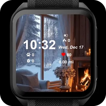 Cozy Winter Cabin Fireplace Garmin watch face preview