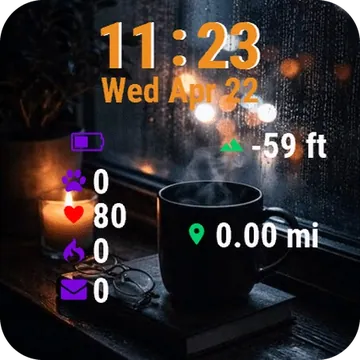 Cup Coffee Rainy Night Garmin watch face preview