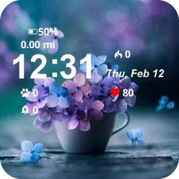 Cup Tea Purple Flowers It Garmin watch face preview