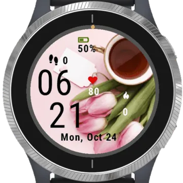Cup With Tea Beside Tulips Garmin watch face preview