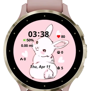 Cute bunny and heart on a pink Garmin watch face preview