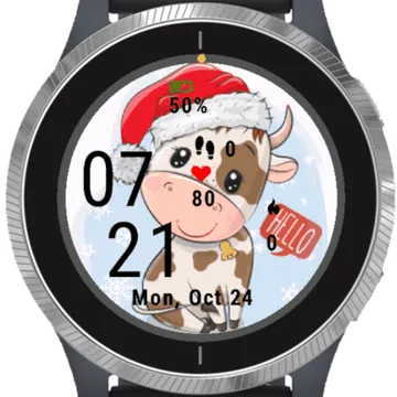 Cute Christmas Cow Garmin watch face preview