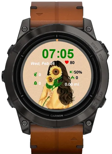 Cute Girl and Flowers Garmin watch face preview