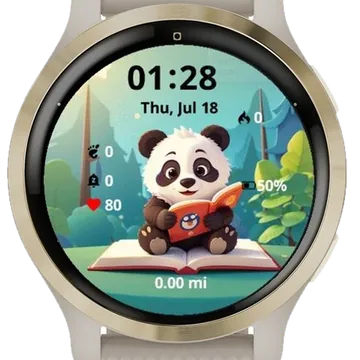 Cute Panda Reading Garmin watch face preview