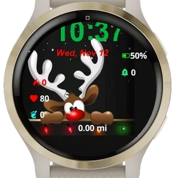 Cute Snow Reindeer Garmin watch face preview