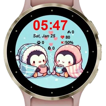 Cute Two Penguin Garmin watch face preview