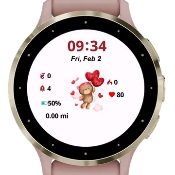 Cute valentines day bear Garmin watch face preview