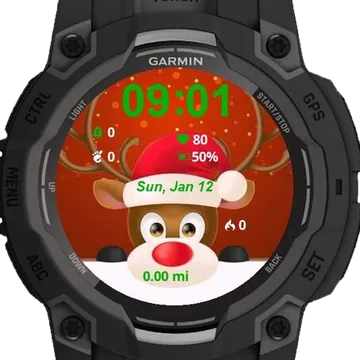 Cute Winter Reindeer Garmin watch face preview