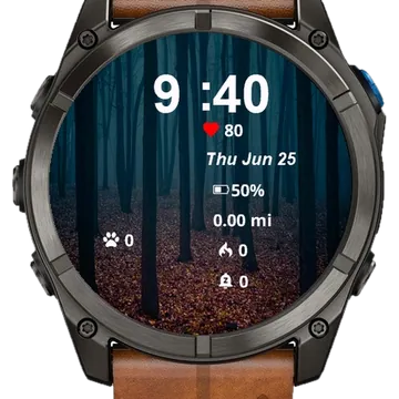 Dark Forest Filled Leaves Trees Garmin watch face preview