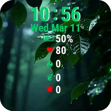 Dark Forest Green Leaves Light Garmin watch face preview