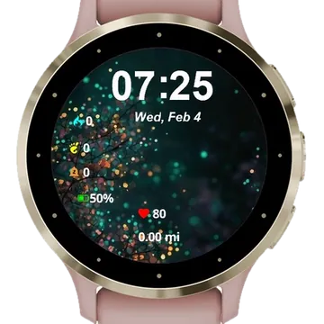 Dark Green Background Colorful Lights Garmin watch face preview