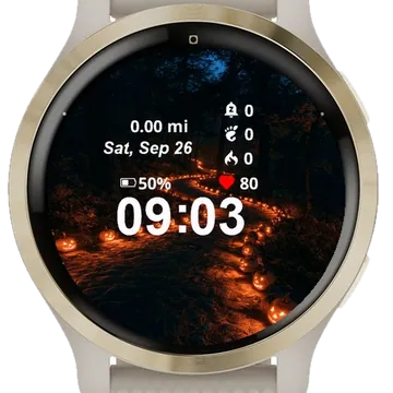 Dark Night Scene Pumpkins Candles Garmin watch face preview