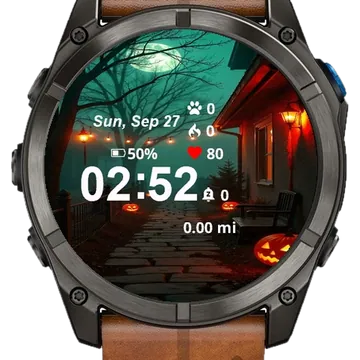Dark Night Scene Pumpkins Garmin watch face preview