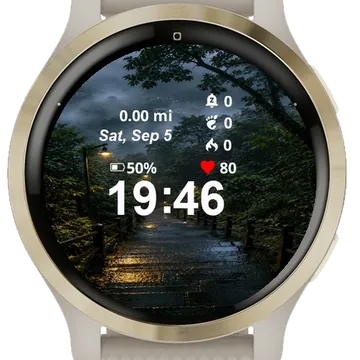 Dark Rainy Night Scene Lights Garmin watch face preview