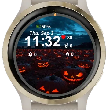 Dark Sky Clouds Some Pumpkins Middle Garmin watch face preview